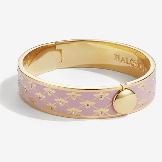 Halcyon Days 13mm Bee Sparkle Trellis Hinged Enamel Bangle in Pink and Gold-Jewelry-Sterling-and-Burke
