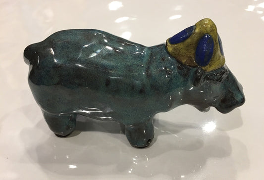Ceramic | Blue Happy Hippo by Trinka Roeckelein | 5" x 2.5"-Ceramics-Sterling-and-Burke