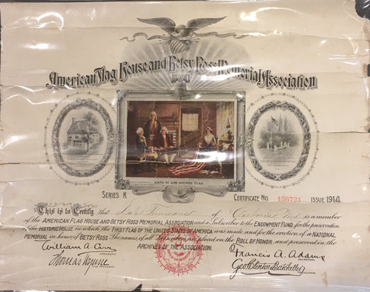 American Flag House and Betsy Ross Memorial Association Certificate-Certificate-Sterling-and-Burke