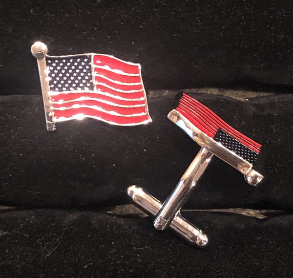 Wavey US Flag Cufflinks | Red | Sterling and Burke-Cufflinks-Sterling-and-Burke