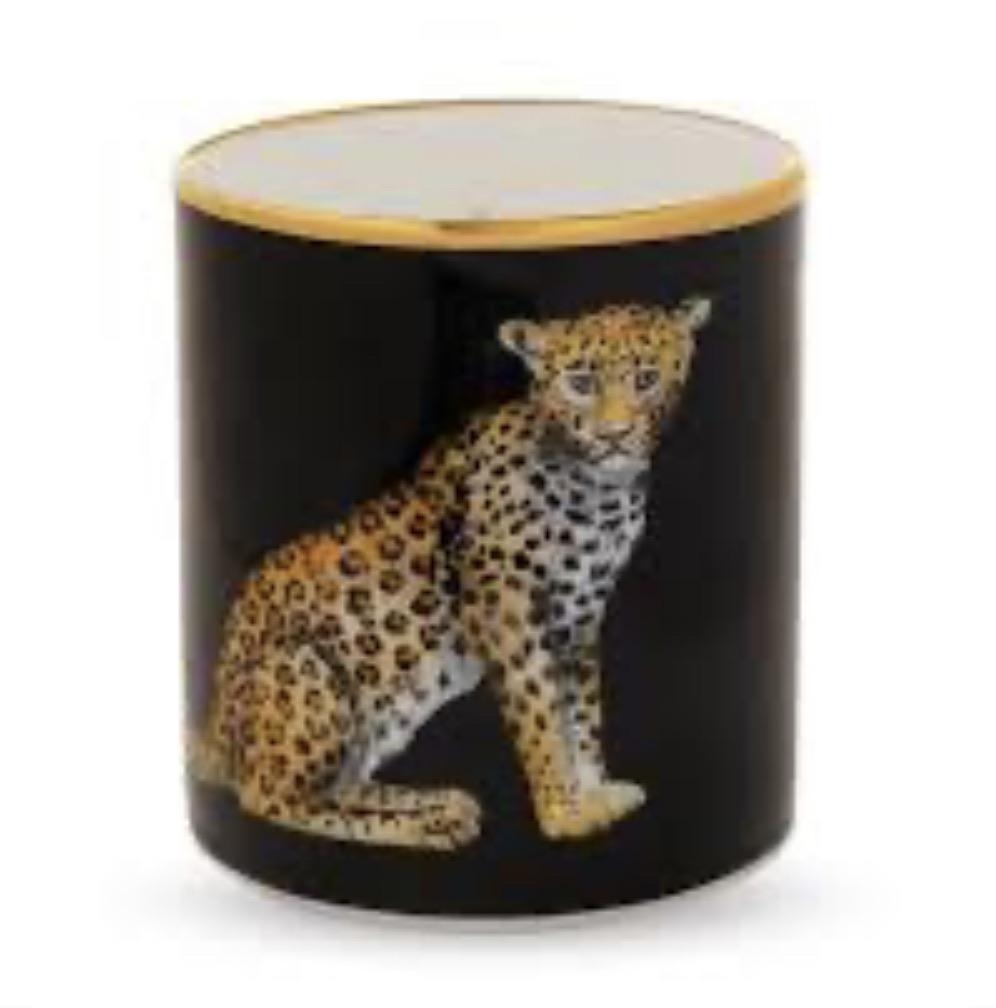 Halcyon Days Leopard Empty Candle Holder in Black-Candle Holder-Sterling-and-Burke