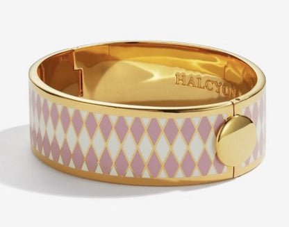 Halcyon Days 19mm Parterre Hinged Enamel Bangle in Pink, Cream, and Gold-Jewelry-Sterling-and-Burke