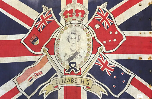 Elizabeth II | British Made | Vintage Flag | 23" x 34"-Vintage Flag-Sterling-and-Burke