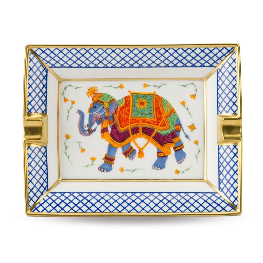 Halcyon Days Ceremonial Elephant Ashtray in White-Ash Tray-Sterling-and-Burke