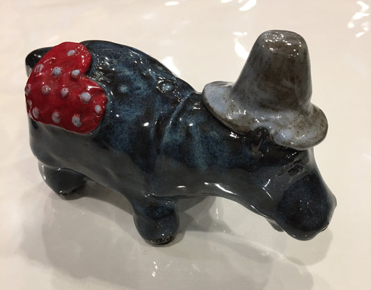 Ceramic | Loving Cowboy Hippo with Heart by Trinka Roeckelein-Ceramics-Sterling-and-Burke