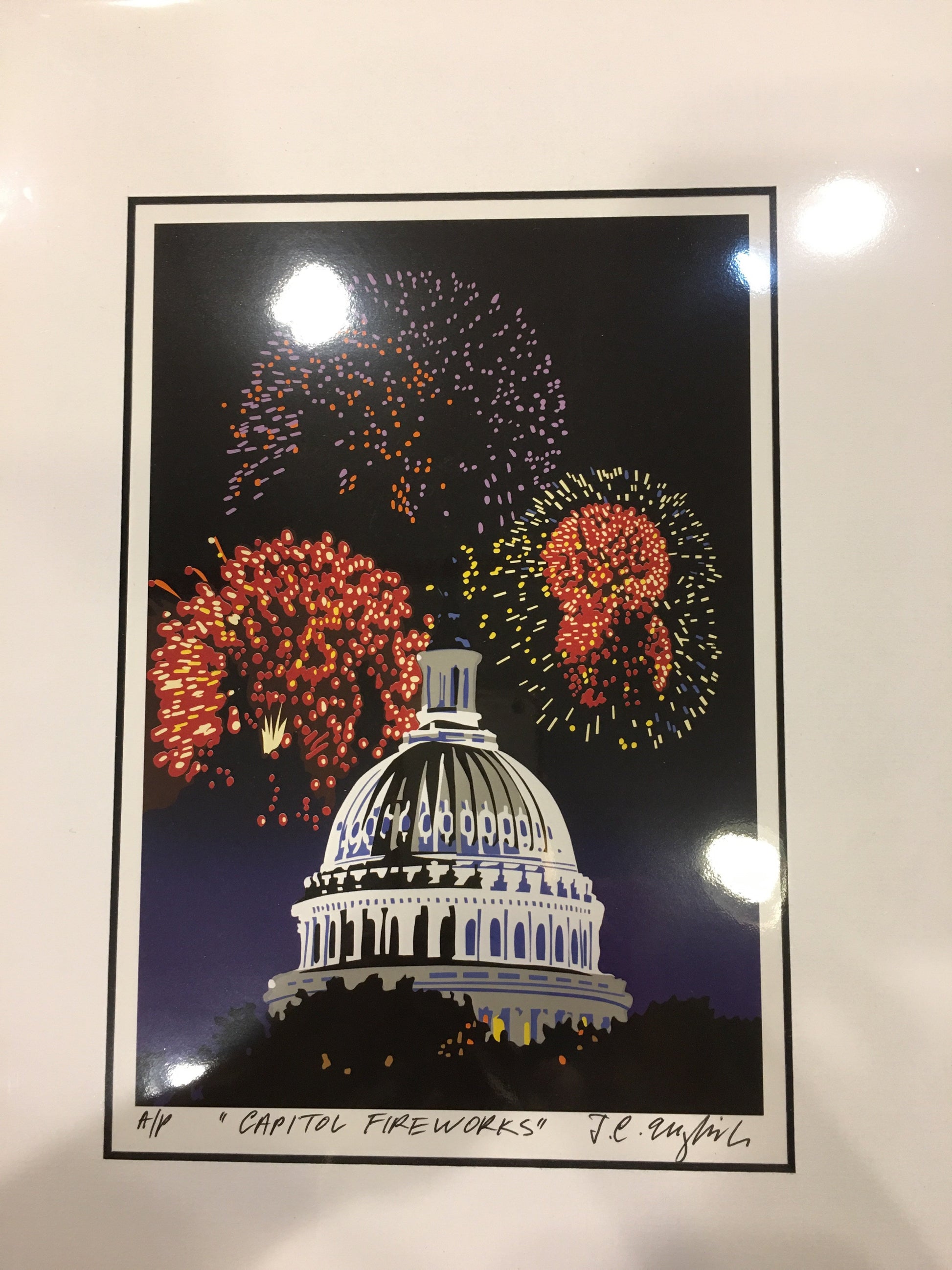 Framed Capitol Fireworks | Capitol Dome Giclee by Joseph Craig English | 13 by 16 Inches-Giclee Print-Sterling-and-Burke