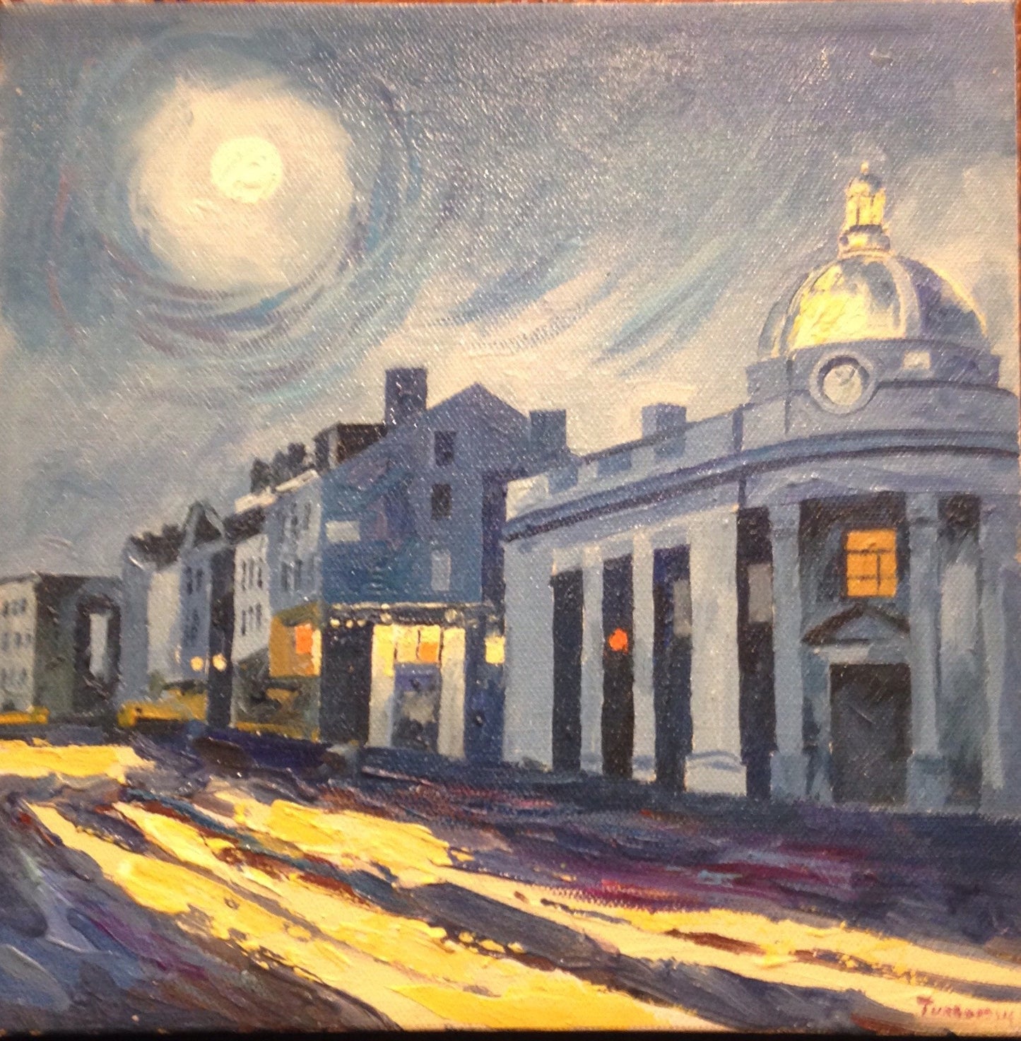 Wisconsin Avenue at Night | Washington, DC Art | Original Oil and Acrylic Painting on Canvas by Zachary Sasim | 10" by 10" | Commission-Oil and acrylic-Sterling-and-Burke
