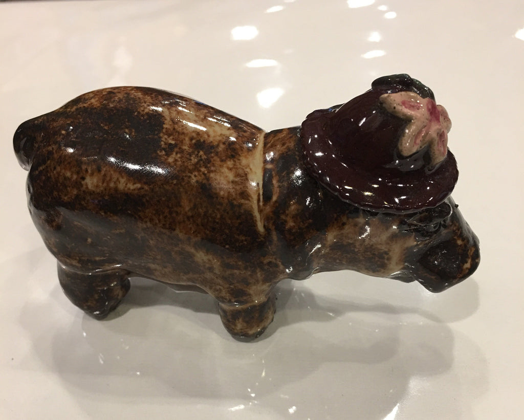 Ceramic | Flower Bonnet Hippo by Trinka Roeckelein | 2.5" x 5"-Ceramics-Sterling-and-Burke