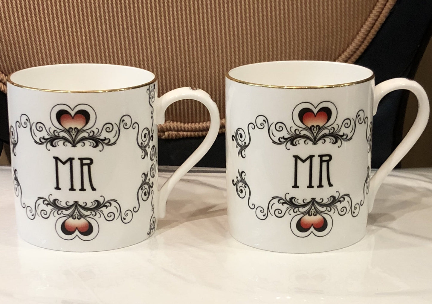 Halcyon Days Mr and Mr Wedding Mugs in White, Set of 2-Mug-Sterling-and-Burke