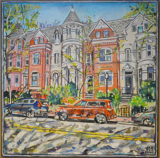 Art | P Street, NW DC | Original Oil Painting on Wood by Joanna Tyka | 24" x 24"-Oil Painting-Sterling-and-Burke