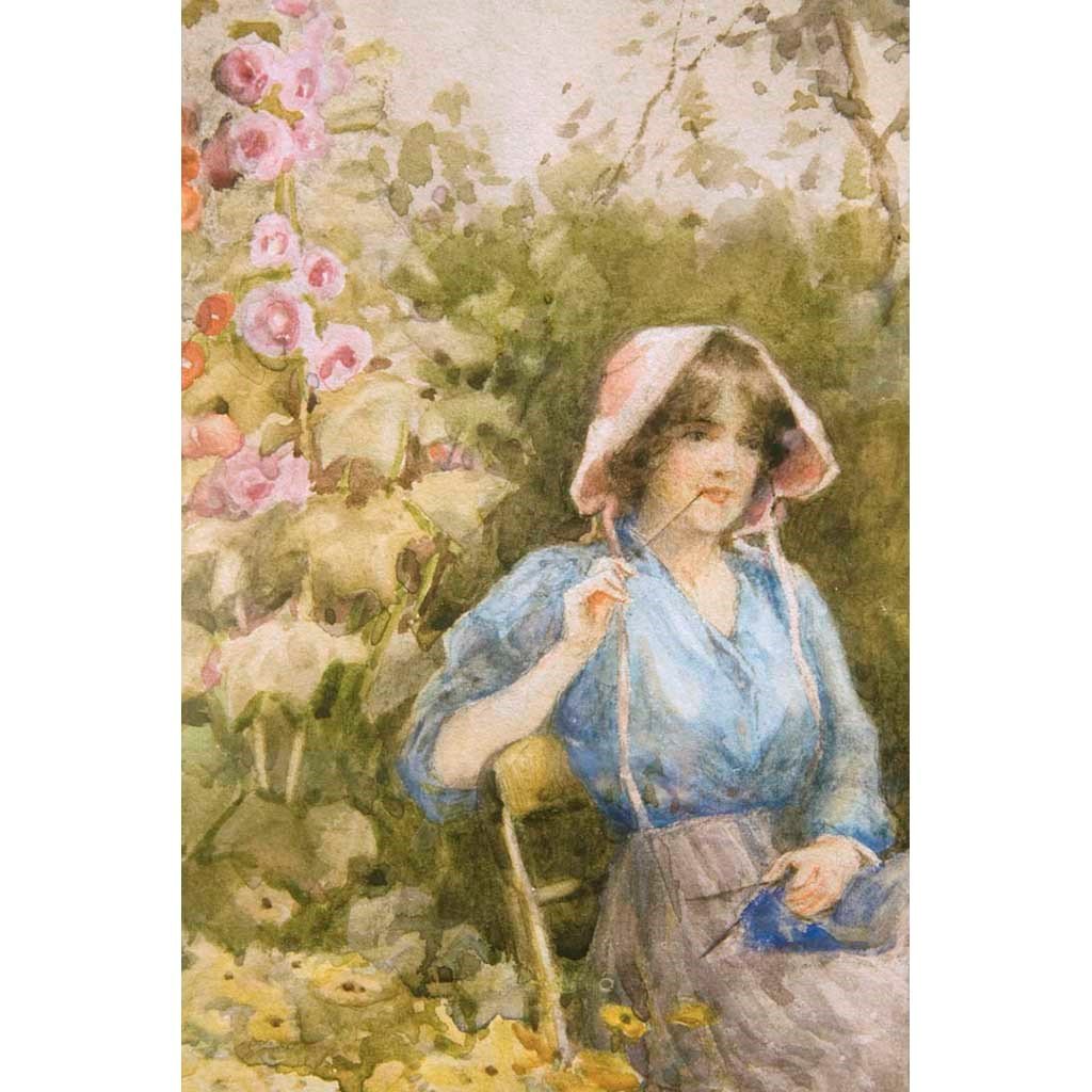 Antique Watercolor on Paper | Happy Thoughts by Joshua Fisher | 21 1/8" by 17 1/4"-Watercolor-Sterling-and-Burke