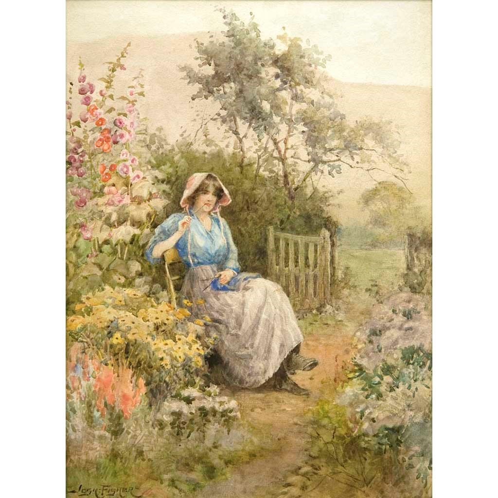 Antique Watercolor on Paper | Happy Thoughts by Joshua Fisher | 21 1/8" by 17 1/4"-Watercolor-Sterling-and-Burke