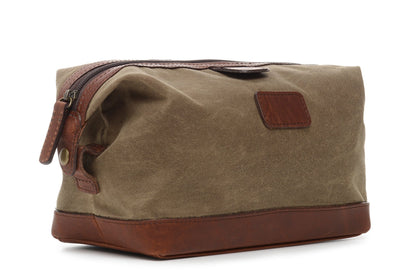 Ryder | Waxed Cotton Canvas | Zipper Toilet Kit | Travel Bag with Leather Trim | Made in America | Korchmar-Korchmar Travel-Sterling-and-Burke