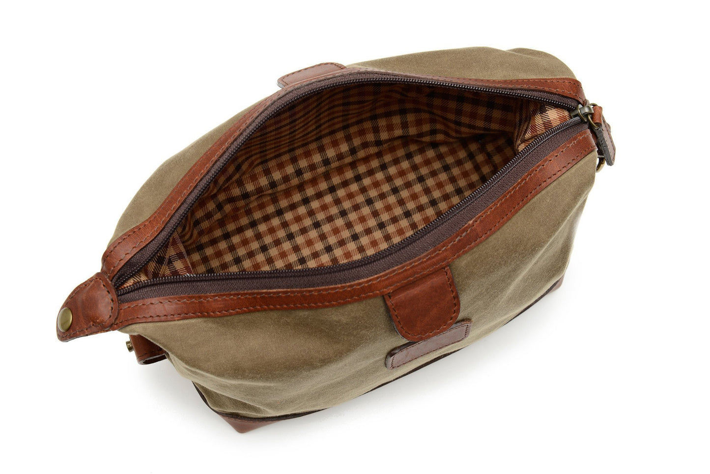 Ryder | Waxed Cotton Canvas | Zipper Toilet Kit | Travel Bag with Leather Trim | Made in America | Korchmar-Korchmar Travel-Sterling-and-Burke