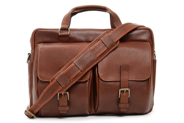 Barton Leather Brief Bag | Grain Leather | Made in USA | Korchmar-Brief Bag-Sterling-and-Burke