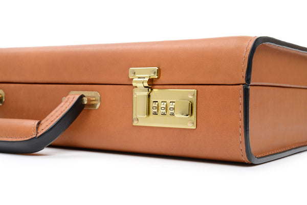 Attache Case | American Belting Leather | Monroe Classic | 4 Inch Leather Attache Brief Case | Monogram with Initials | Korchmar | Tan or Black-Attache-Sterling-and-Burke
