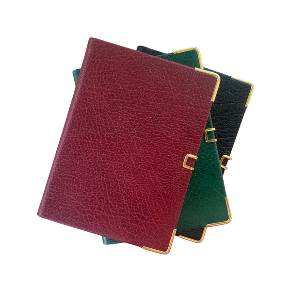 Address Book with Pencil, Gold Clasp, Gold Corners, Buffalo Embossed Calf Leather 4 by 2.5 Inch