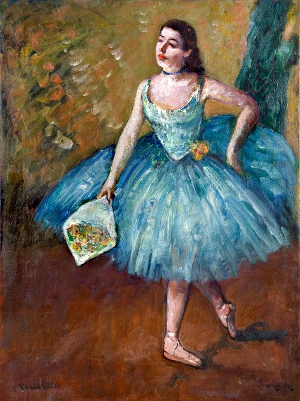 Antique Oil Painting on Panel | Ballerina in Blue (Curtain Call) by Louis Kronberg | 28.75" x 22.25"-Oil Painting-Sterling-and-Burke