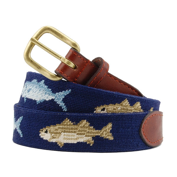 Needlepoint collection | Blue Fish and Striper Needlepoint Belt