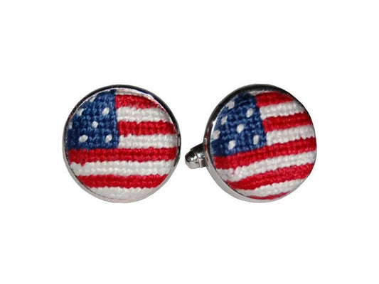 Needlepoint Collection | Old Glory Needlepoint Cufflinks | USA Flag Cufflinks | American Flag Cufflinks | Smathers and Branson-Cufflinks-Sterling-and-Burke