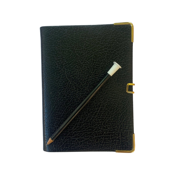 Address Book with Pencil, Gold Clasp, Gold Corners, Buffalo Embossed Calf Leather 4 by 2.5 Inch