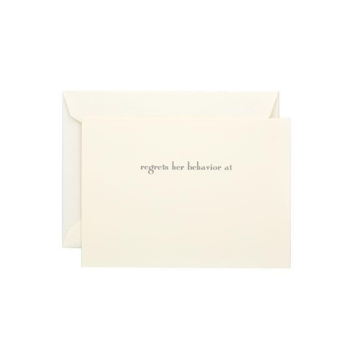 "Regrets Her Behavior At" | Stationery Behavior Cards | Engraved Stationery | Set of 3-Stationery-Sterling-and-Burke