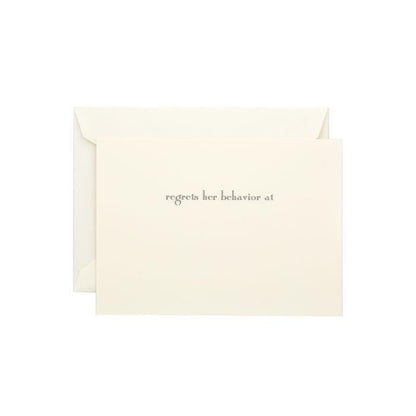 "Regrets Her Behavior At" | Stationery Behavior Cards | Engraved Stationery | Set of 3-Stationery-Sterling-and-Burke