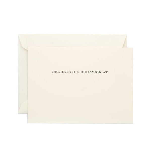 "Regrets His Behavior At" | Regret Behavior Cards | Engraved Card Stationery | Set of 10-Stationery-Sterling-and-Burke