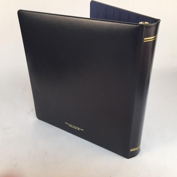 Ring Binder | Black Leather | Gold Tooling | Funeral Guest Book | Calf Leather Condolence Book | Funeral Registry | Sympathy Book | Made in England | Charing Cross-Guest Book-Sterling-and-Burke