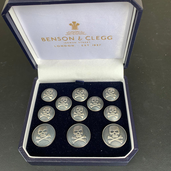 Skull and Cross Bones Blazer Buttons | Antique Silver Plated Blazer Buttons | Made in England | Benson and Clegg, London