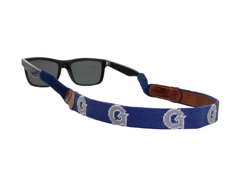 Needlepoint Collection | Georgetown University Needlepoint Sunglasses Strap / Croakie | Hoya | Blue and Grey | Smathers and Branson-Croakie-Sterling-and-Burke