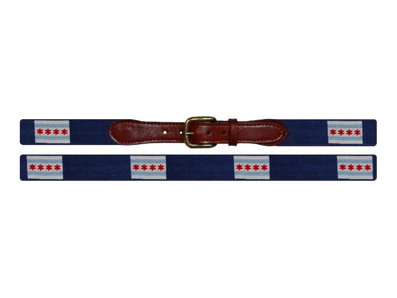 Needlepoint Collection | Chicago Flag Needlepoint Belt | City of Chicago | Special Order | Smathers and Branson-Belt-Sterling-and-Burke