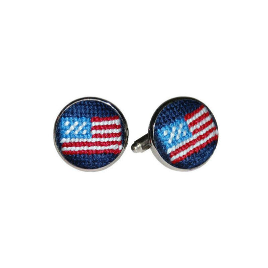 Needlepoint Collection | American Flag Needlepoint Cufflinks | Smathers and Branson-Cufflinks-Sterling-and-Burke