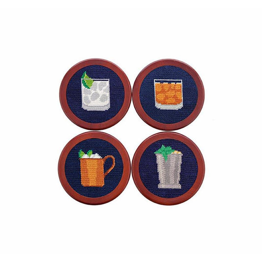 Needlepoint Collection | Gentlemen's Drinks Needlepoint Coaster Set | Navy Blue | Smathers and Branson-Coasters-Sterling-and-Burke