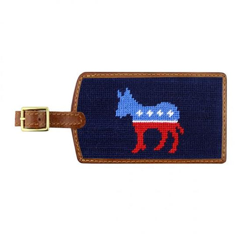 Needlepoint Collection | Democrat Needlepoint Luggage Tag | Dark Navy | Smathers and Branson-Luggage Tag-Sterling-and-Burke