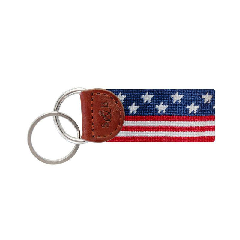 Needlepoint Collection | Old Glory Needlepoint Key Fob | Red and Blue | Smathers and Branson-Key Fob-Sterling-and-Burke