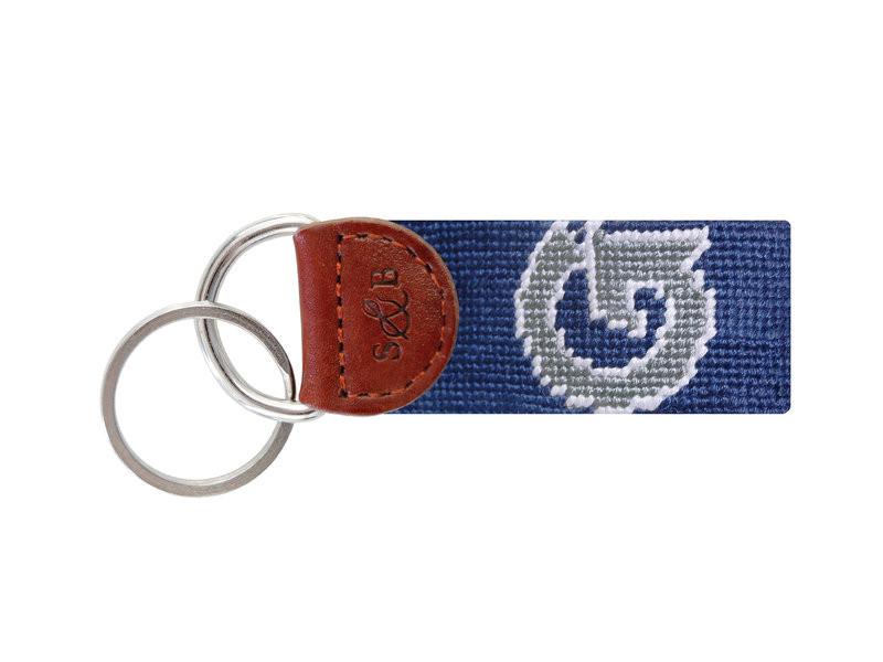 Needlepoint Collection | Georgetown University Needlepoint Key Fob | Hoya | Blue and Grey | Smathers and Branson-Key Fob-Sterling-and-Burke