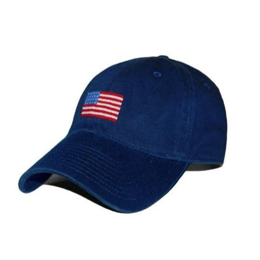 Needlepoint Collection | American Flag Needlepoint Hat | USA Flag Ball Cap | Navy | Smathers and Branson-Hat-Sterling-and-Burke