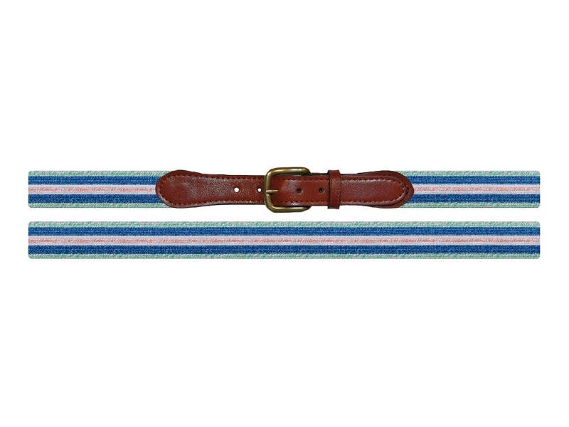 Needlepoint Collection | Surfer Stripe Needlepoint Belt | Mint, Blue, and Pink | Smathers and Branson-Belt-Sterling-and-Burke