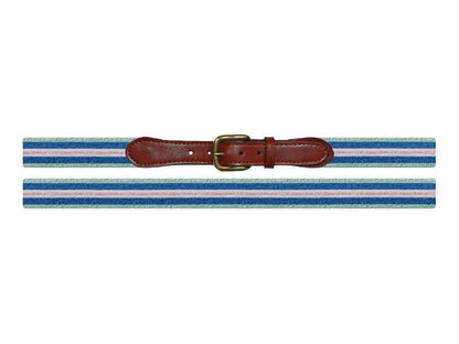 Needlepoint Collection | Surfer Stripe Needlepoint Belt | Mint, Blue, and Pink | Smathers and Branson-Belt-Sterling-and-Burke