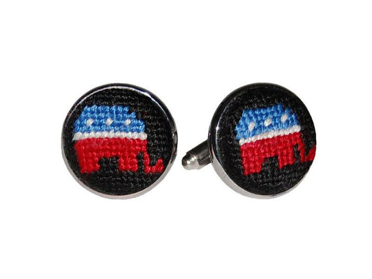 Needlepoint Collection | Republican Needlepoint Cufflinks | Smathers and Branson-Cufflinks-Sterling-and-Burke