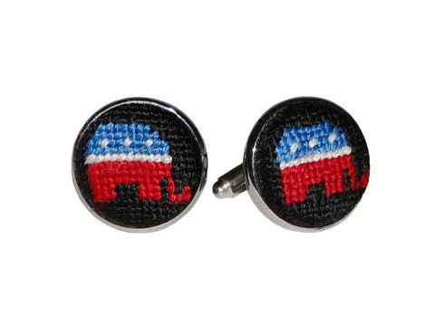 Needlepoint Collection | Republican Needlepoint Cufflinks | Smathers and Branson-Cufflinks-Sterling-and-Burke
