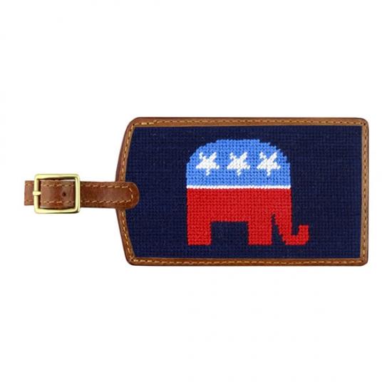 Needlepoint Collection | Republican Needlepoint Luggage Tag | Dark Navy | Smathers and Branson-Luggage Tag-Sterling-and-Burke