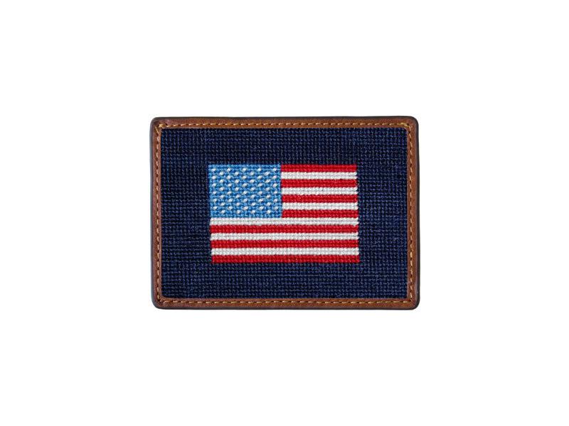 Needlepoint Collection | American Flag Needlepoint Card Wallet | 4 by 3 Inch | Smathers and Branson-Card Wallet-Sterling-and-Burke