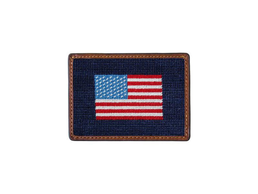 Needlepoint Collection | American Flag Needlepoint Card Wallet | 4 by 3 Inch | Smathers and Branson-Card Wallet-Sterling-and-Burke