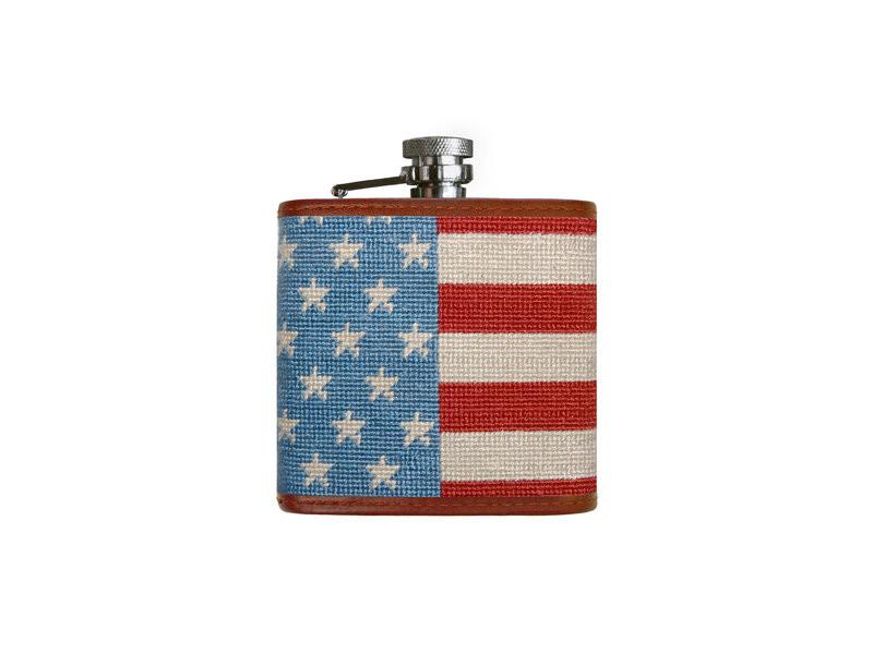 Needlepoint Collection | Stars and Stripes Needlepoint Flask | Captive Top | Smathers and Branson-Flask-Sterling-and-Burke