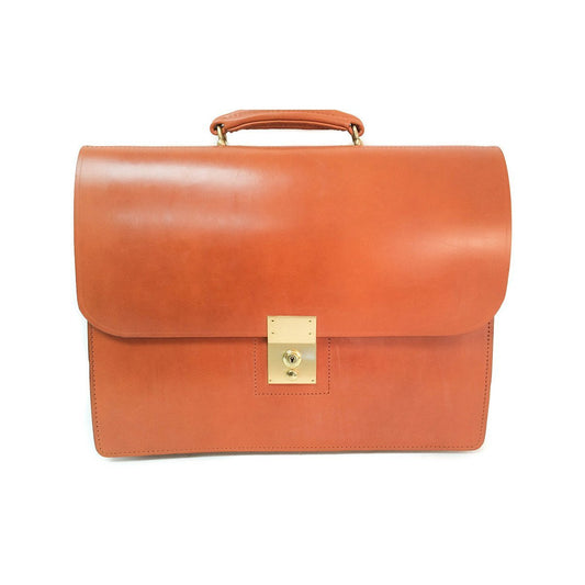 Sterling & Burke Single Gusset Document Case in Dark London Tan with Brass-Business Bags-Sterling-and-Burke