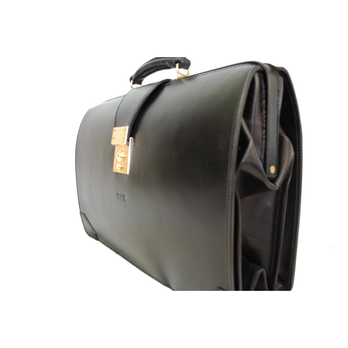 Top Frame Briefcase | Black Bridle with Green Skiver | English Bridle | Hand Stitched in England | Sterling and Burke-Top Frame-Sterling-and-Burke
