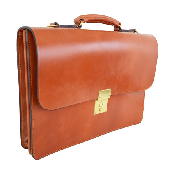 Twin Gusset Document Case | Dark London Tan English Bridle Leather | Two Section Flap Over Briefcase | Hand Stitched in England | Sterling and Burke-Document Case-Sterling-and-Burke