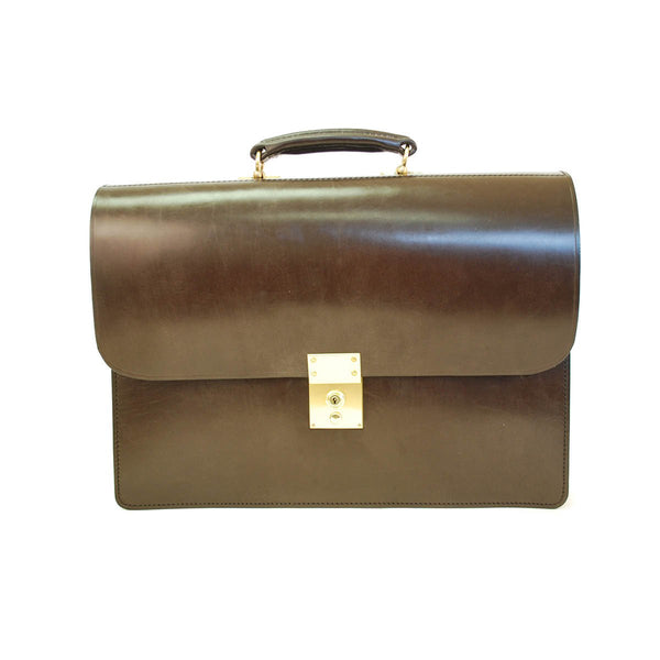 Twin Gusset Document Case | Dark London Tan English Bridle Leather | Two Section Flap Over Briefcase | Hand Stitched in England | Sterling and Burke-Document Case-Sterling-and-Burke